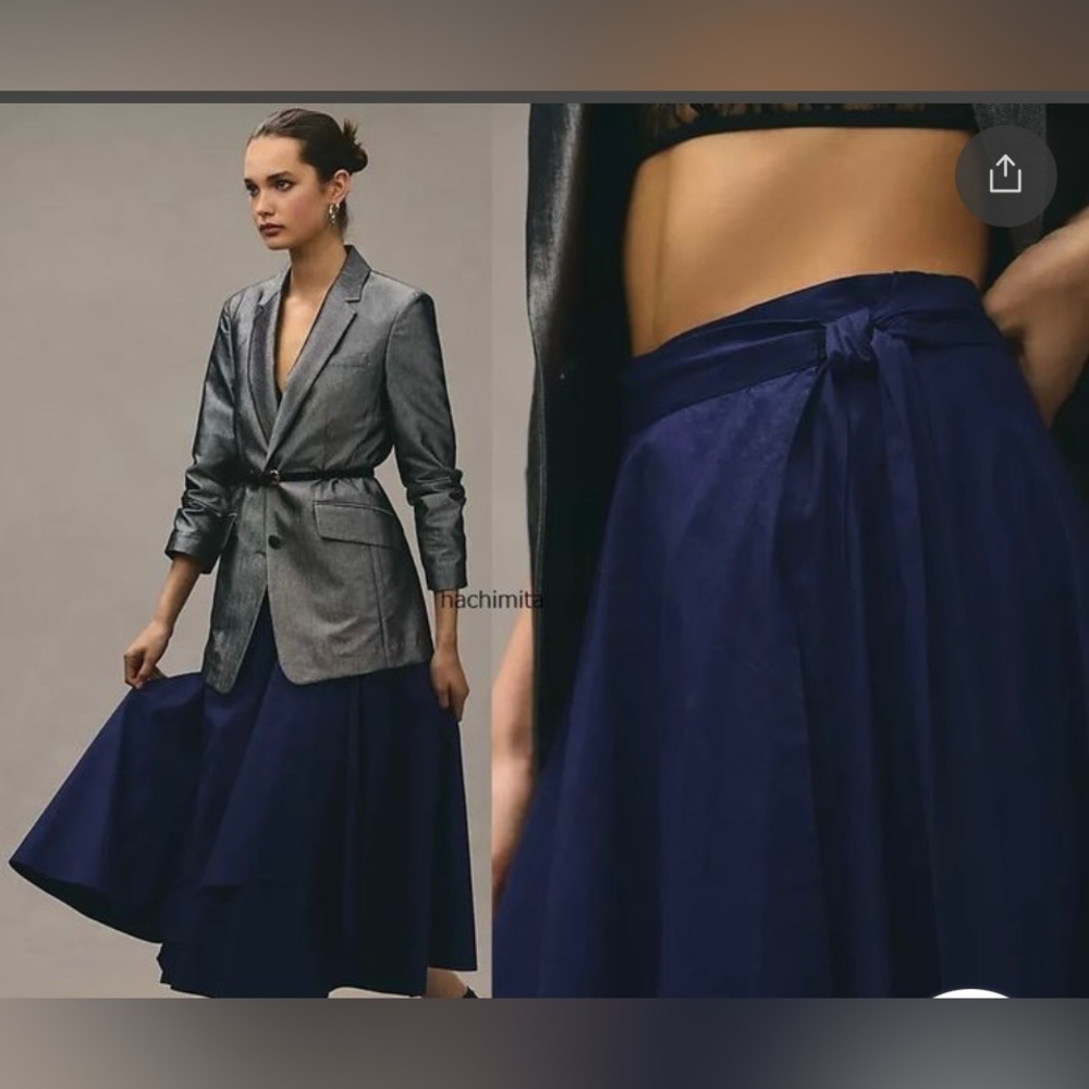 ANTHROPOLOGIE FOREVER THAT GIRL MIDI WRAP SKIRT SIZE M COLOR NAVY NWT